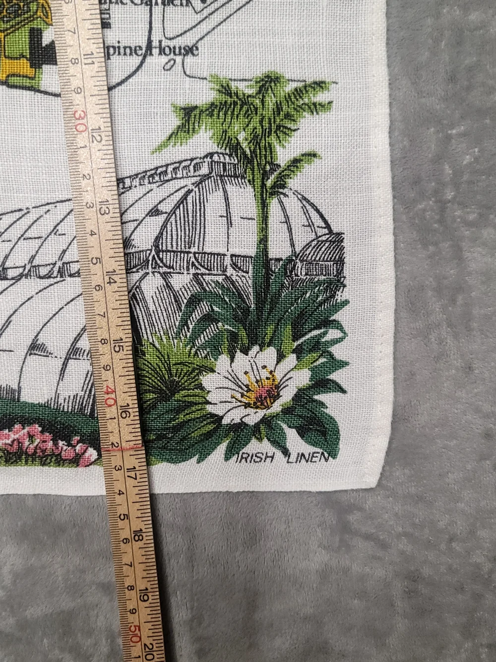 Vintage Royal Botanic Gardens Kew Map Tea Towel Irish Linen Pictorial Souvenir